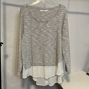 Love 83 Women’s Sweater With Layered Sheer White Chiffon Hem Size 1X